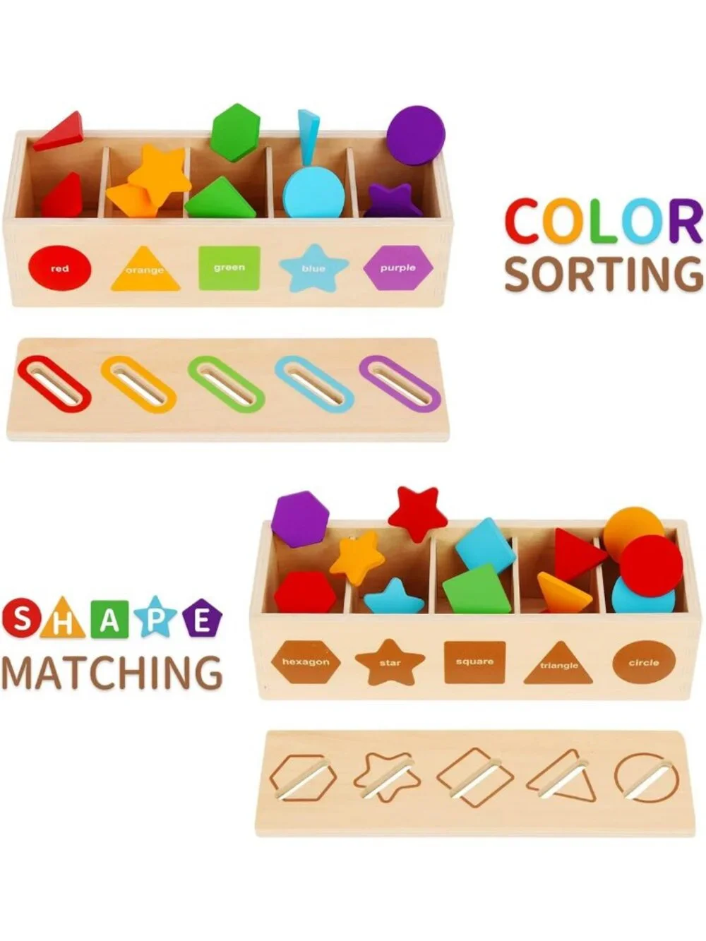 Montessori Wooden Color & Shape Sorting Toys for 1-3 Year Olds | Educational